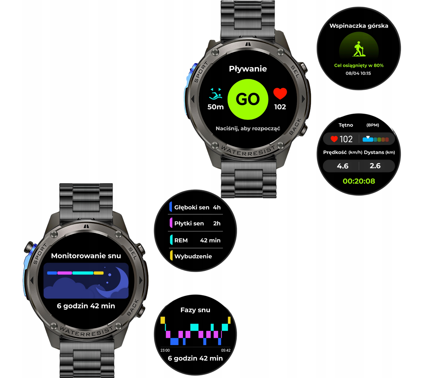 ZEGAREK SMARTWATCH Męski IP69K WODOODPORNY– GPS ROZMOWY POLSKI SPORT AMOLED